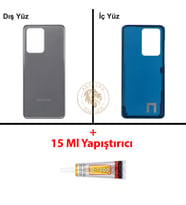 Samsung Galaxy S20 Ultra Gri Renk Arka Kapak + B7000 Yapıştırıcı Arka Cam Batarya Kapağı Pil Kapağı Lazer Kesim Back Cover Galaxy S20 Ultra Uyumlu
