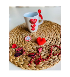 Sevgililer Günü Özel Kalpli Porselen Kırmızı Çay Kahve Kupa/mug 1adet (Beyaz)