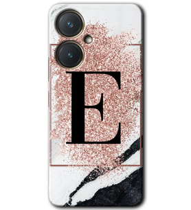 Vivo Y27 Kılıf HD Desen Baskılı Kılıf - Pembe Mermer Desenli E Harfi