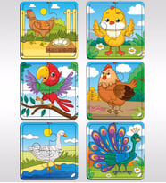 BK Toys Çocuklar İçin Eğitici-Öğretici Ahşap 4 Parça Yapboz Puzzle (6 Adet) - Model 4