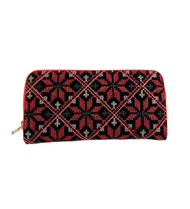 Filistin Geleneksel Renkli Kırmızı Nakışlı Tek Fermuarlı Kadın Büyük Cüzdeni 20*10 cm A100017