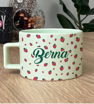 Kişiye Özel Çilek Desenli Lüks Pastel Fincan Doğum Günü Hediyesi