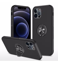 Uyumlu Model Apple iPhone 13 Pro Kılıf Yüzüklü Düz Renk Kapak (Siyah)