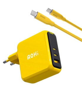 Aohi Magcube 140W 3 Portlu Şarj Adaptörü, 140W 1m PD 3.1 480Mbps Süper Hızlı Şarj/Data Kablosu Seti