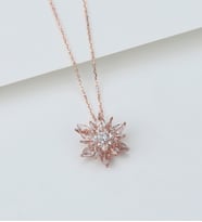925 Ayar Rose Kaplama Buzlu Beyaz Lotus Çiçeği Kolye