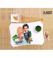 BK Gift Kişiye Özel Evleniyoruz Karikatürlü 4 Adet Amerikan Servis Seti-1 (Beyaz)