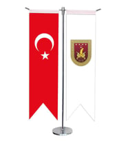 Masa Üstü Kırlangıç Kara Kuvvetleri + Türk Bayrağı + Krom T Direk Masa Bayrak Seti