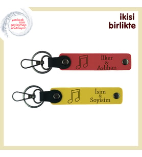 Piyano Derslerine Başlayan Çocuğa Özel, Kişiye Özel Deri Anahtarlık Takımı, Nar Çiçeği-Sarı