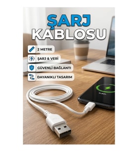 2 Metre USB-A to Type-C Şarj ve Veri Kablosu Güvenli Bağlantı