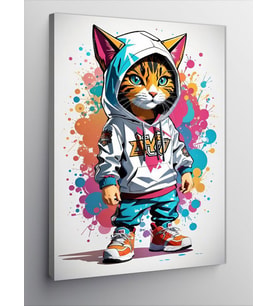 Kanvas Tablo Kapşonlu Sporcu Tekir Kedi