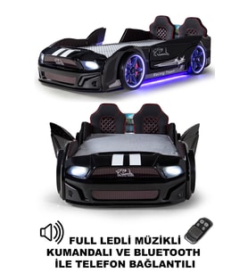 Siyah Arabalı Yatak Kapıları Açılan Mustang Full Ledli Kumandalı ve Müzikli