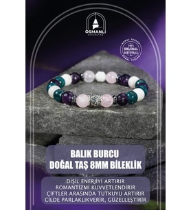 Balık Burcu Bileklik Ametist, Ay Taşı, Mavi Apatit, Pembe Kuvars, Selenit