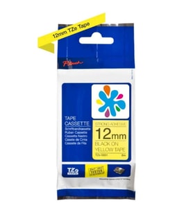 Brother TZe-S631 12mm Sarı üzerine Siyah Güçlü Yapışkanlı Laminasyonlu Muadil Etiket (Sarı-Siyah)