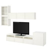 TV Ünitesi, Beyaz-Şeffaf Cam, 300x42x211 cm, Fren Raylı