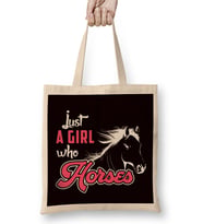Girl Who Loves Horses Horseshoe Equestrian Sport Dressage Bez Çanta Uzun Saplı