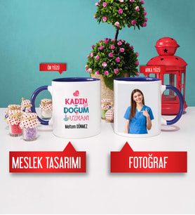 Kadın Doğum Uzmanı Kupa Bardak Lacivert Fotoğraflı