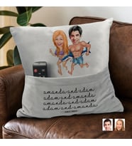 BK Gift Kişiye Özel Sevgililer Karikatür Tasarımlı Organizer Kumanda ve Atıştırmalık Cepli Gri Kırlent Yastık-8 Arkadaşa Hediye, Cepli Yastık