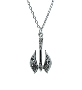 Çift Taraflı Desenli Balta - Double Axe Erkek Kadın Kolye Antik Gümüş Kaplama - 60 cm Düz Zincir