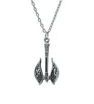 Çift Taraflı Desenli Balta - Double Axe Erkek Kadın Kolye Antik Gümüş Kaplama - 60 cm Düz Zincir