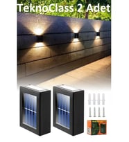 Solar Çift Taraflı Duvar Lambası Güneş Enerjili Aydınlatma Dekorasyon Aplik Işık 2 Li (5343)