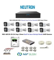 Neutron 2mp 8 kameralı Gece Renkli Sesli Dış ortam AHD Full Kamera Seti 500GB Disk NEU-AB120-28-CA