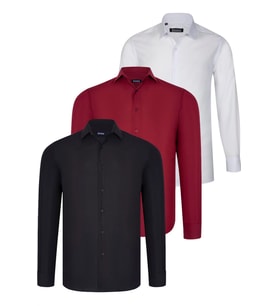 ÜÇLÜ SET G726 DEWBERRY GÖMLEK-SİYAH-BEYAZ-BORDO (Karışık)