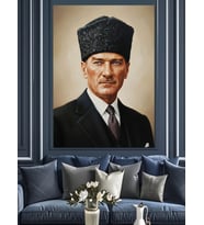 Kalpak Başlıklı Atatürk Portresi Dekoratif Kanvas - Mdf Ahşap Tablo