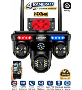 E-705 WiFi Güvenlik Kamerası 4 Kameralı 20MP 360° PTZ Hareketli Gece Görüşlü Sesli Akıllı Kamera