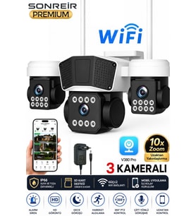 SNR3 Wi-Fi 4 Kameralı 3 PTZ Motorlu Güvenlik Kamerası 20MP Gece Görüşlü Sesli Akıllı Kamera