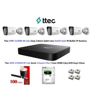 Ttec 2mp Mikrofonlu 4 Kameralı 500GB Disk Tak Çalıştır Hazır IP Kamera Seti