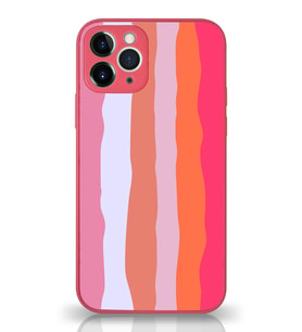 PrintiFy Apple iPhone 11 Pro Max Kamera Korumalı Fuşya Gökkuşağı Desenli Cam Kapak Fuşya