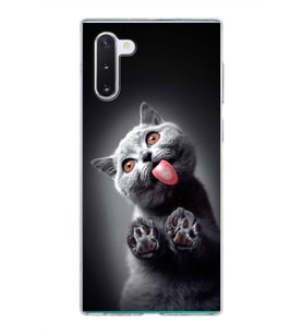 PrintiFy Samsung Galaxy Note 10 ile Uyumlu 1mm Slim Fit Kedi 2 050c Baskılı Şeffaf  Kılıf