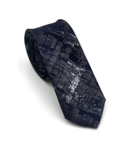 Gri Desenli Lacivert Dokuma Kumaş Mendilli Slim Fit Kravat // SDK-2608-2