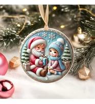 Yılbaşı Çam Ağacı Süsü - 3D Tasarımlı UV Baskılı - Noel Baba ve Kız