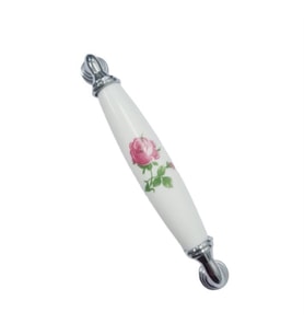 BEYAZ POLİMER KULP KROM AYAK  GÜLLÜ 128 MM / 5 ADET