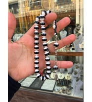 Siyah Beyaz Taraftar Toz Kehribar Tesbih (Siyah - Beyaz)