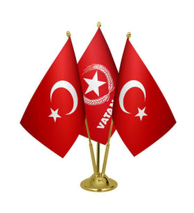 Masa Üstü Vatan Partisi Bayrağı Türk Bayrağı Üçlü Pirinç Direk Masa Bayrak Seti