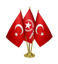 Masa Üstü Vatan Partisi Bayrağı Türk Bayrağı Üçlü Pirinç Direk Masa Bayrak Seti