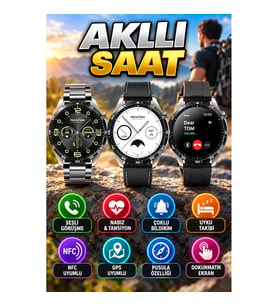 NFC Uyumlu Akıllı Saat Gri Kasa Titreşimli Pusula Nabız ve Tansiyon Ölçer