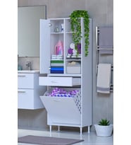 Eliusta Mira Dolap 6 Bölme Çok Fonksiyonlu Banyo Dolabı 55 cm Beyaz Sepetli Dolap 55x171x32,5 cm Organizer
