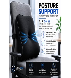 Posture Support AirCore Ergonomik Lomber Bel Destek Minderi Siyah