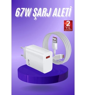 Beyaz Ultra Plus Hızlı Şarj Seti Şarj Adaptörü ve Kablosu 67W
