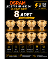 (8 Adet) Ledvance 12V AC/DC 6.1W (50W) 2700K (Sarı Işık) GU5.3 Duylu LED Çanak Ampul