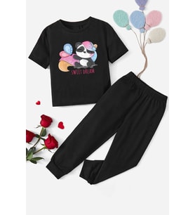 Çocuk Sweet Dream Panda Alt - Üst Eşofman Takımı (Siyah)