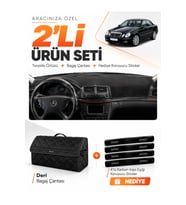 MERCEDES W211 E-CLASS (2002-2009) Uyumlu Torpido Örtüsü + Deri Bagaj Çantası + Sticker Seti - Siyah