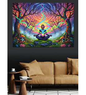 Ormanda Lotus Pozlu Meditasyon Ve Enerji Bağlantıları Soyut  Dekoratif Kanvas - Mdf Ahşap Tablo