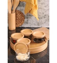 Duo 300 ml Silikonlu Bambu Kapaklı Cam Kahvaltılık Lüx Kahvaltılık Sunum Seti
