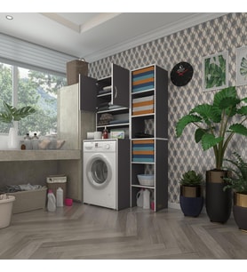 Kenzlife çamaşır makinesi dolabı hayzummaks gri 180*096*55 banyo kiler çift kapaklı arkalıklı (Karışık)