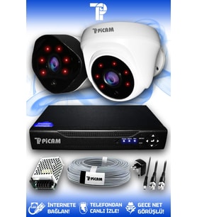 PICAM 2 Kameralı Uzay 1 İç Kamera Set HDD'siz Full HD Gece Görüşlü Güvenlik Kamerası Sistemi