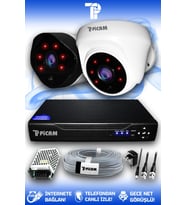 PICAM 2 Kameralı Uzay 1 İç Kamera Set HDD'siz Full HD Gece Görüşlü Güvenlik Kamerası Sistemi
